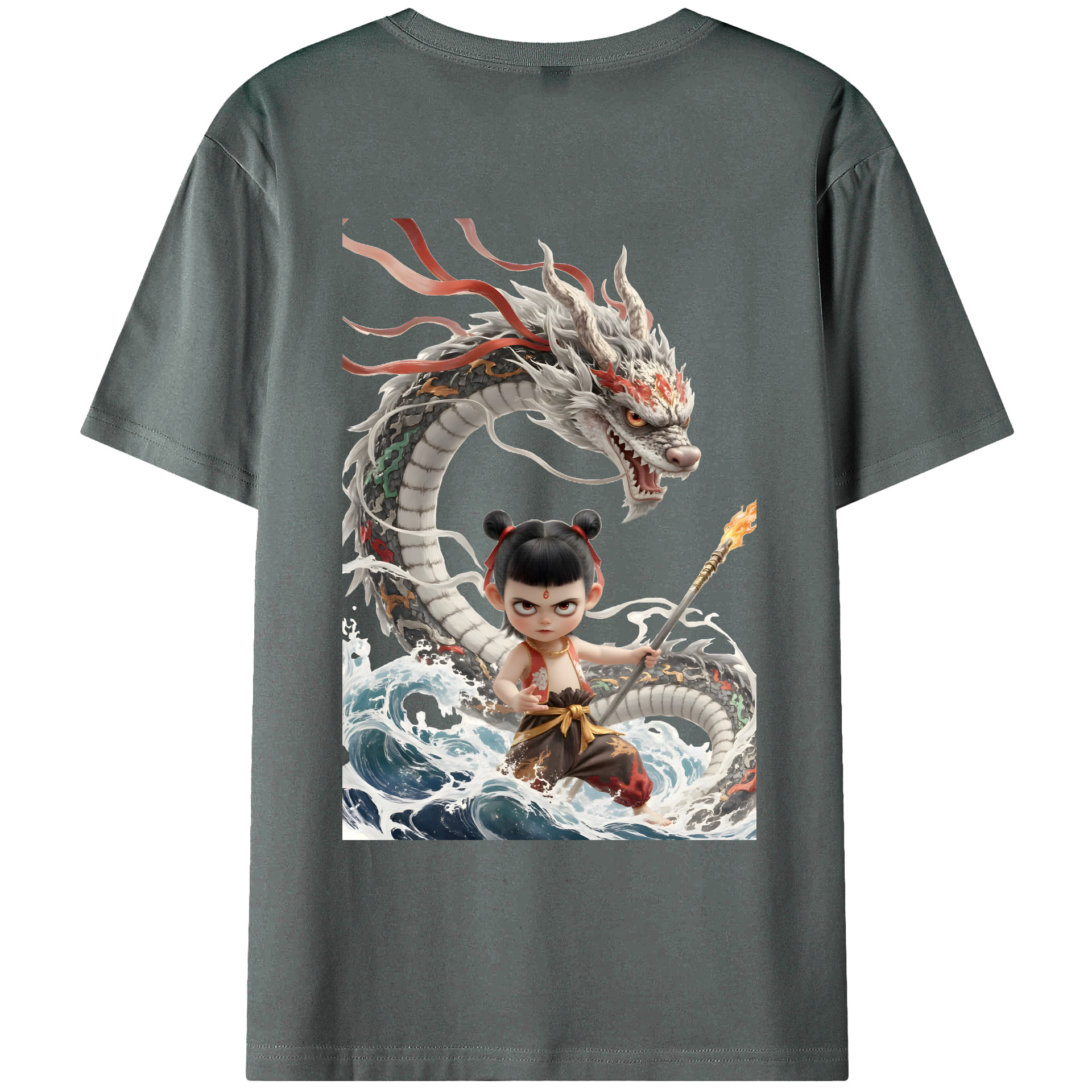 （画像用） Ne Zha 2 ナタ 魔童の大暴れ 綿100％ メンズ半袖Tシャツ（バックプリント） 通気性